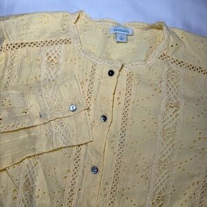 Sundance Women Eyelet Top Large Lined Soft Yellow Lace Cotton Cottagecore
